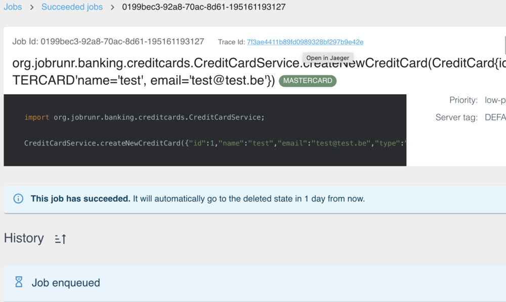 The Trace ID is available to the right of the Job ID after configuring JobRunrPro to enable otel observability.