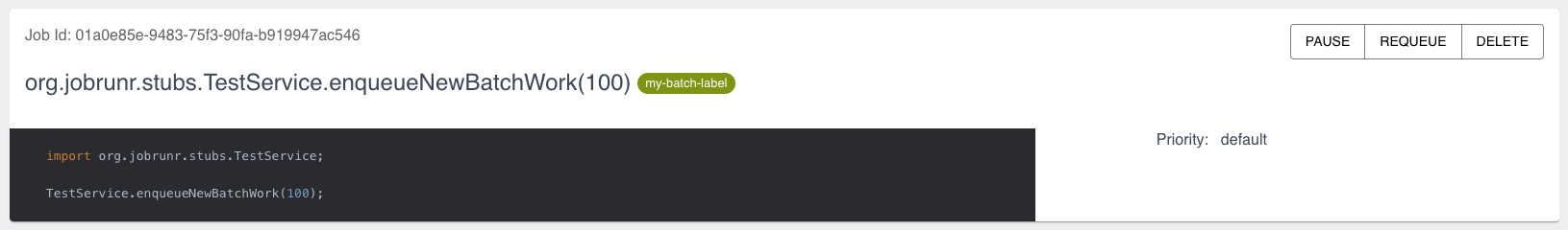 Pause batch job button visible on job view.